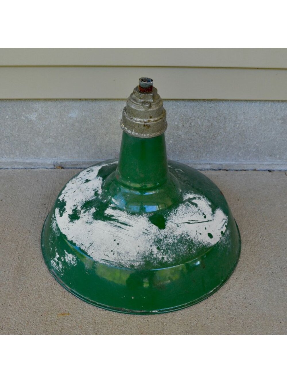 Vintage Green Porcelain Enamel Barn Light Shade Gas Station Fixture 16"